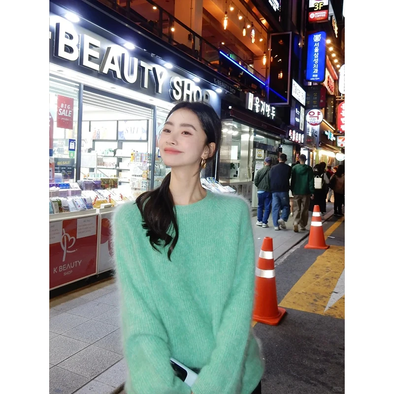 2025春季新款针织衫女套头圆领慵懒风甜美百搭宽松长袖针织衫厚