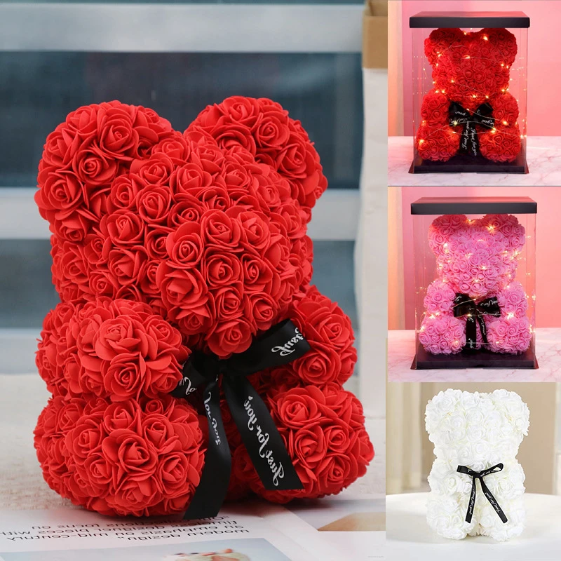 永生花玫瑰熊七夕情人节礼物送女友创意仿真花情人节礼物玫瑰花熊
