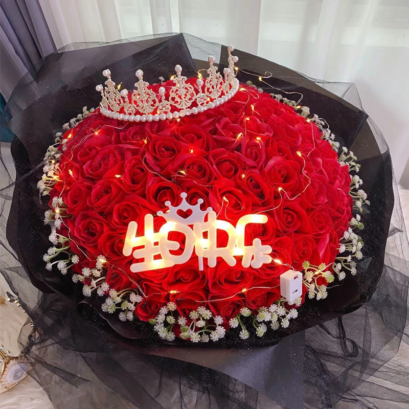 满天星蓝色妖姬玫瑰花束七夕情人节浪漫礼物送女友生日香皂仿真花