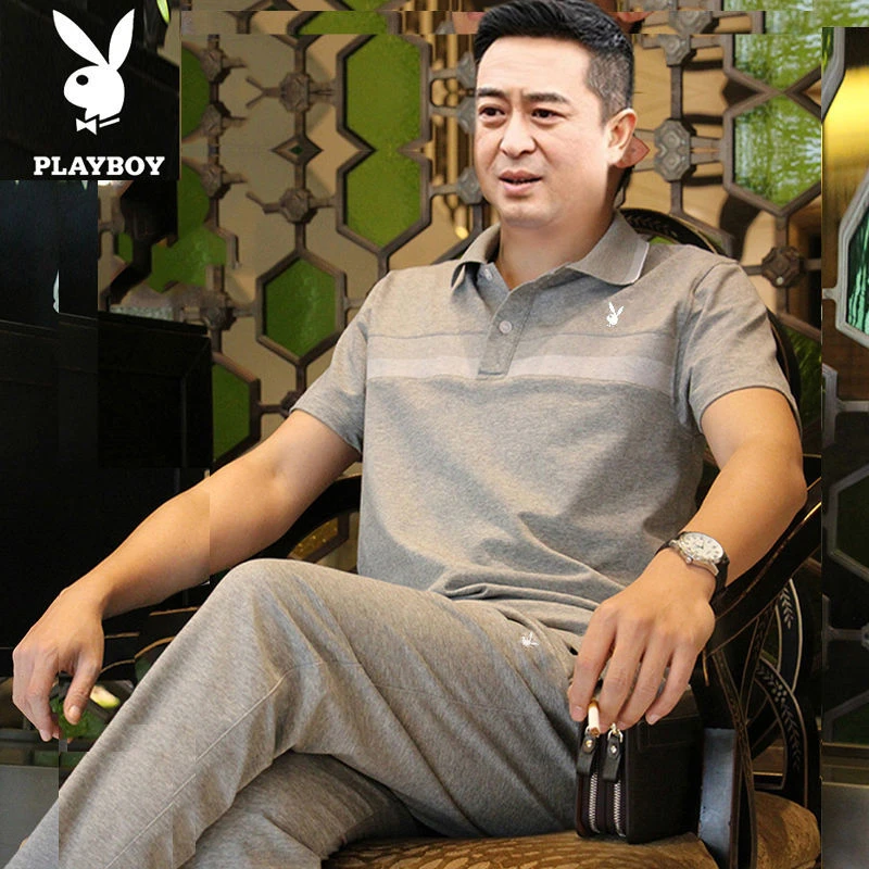 夏天秋中老年男士高档休闲运动服套装春秋爆爸爸中年宽松透气短袖