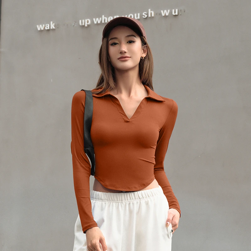速干运动长袖健身衣瑜伽服弹力打底健身服显瘦跑步上衣6006