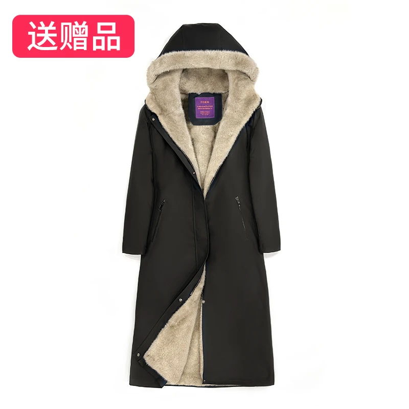 新款派克服女士秋冬季防风保暖加绒加厚时尚简约连帽中长款外套