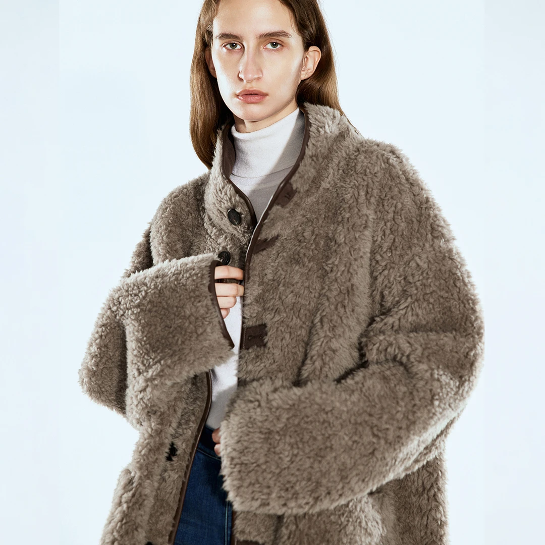 COVERINS冬时尚休闲宽松保暖加厚双面穿绵羊毛毛绒外套CC34510270