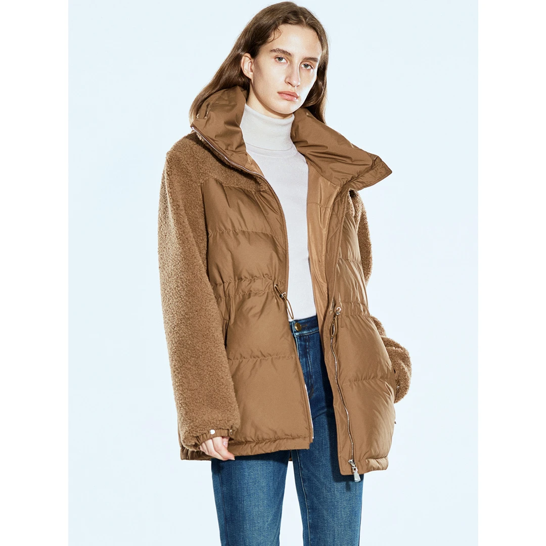 COVERINS时尚休闲宽松拼接冬季焦糖颗粒拼接轻薄鹅绒服CC34508060