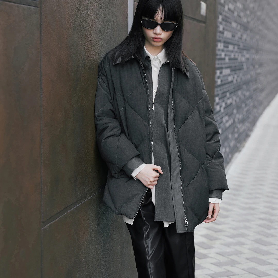 COVERINS2024冬季宽松羊毛精纺衬衫式羽绒服CC34508390