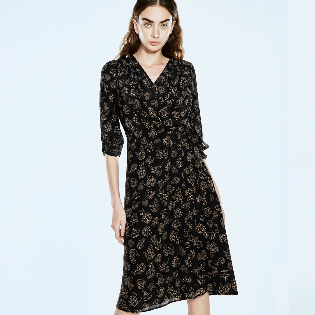 COVERINS2024夏季新品桑蚕丝收腰版型印花女装连衣裙CC64205030