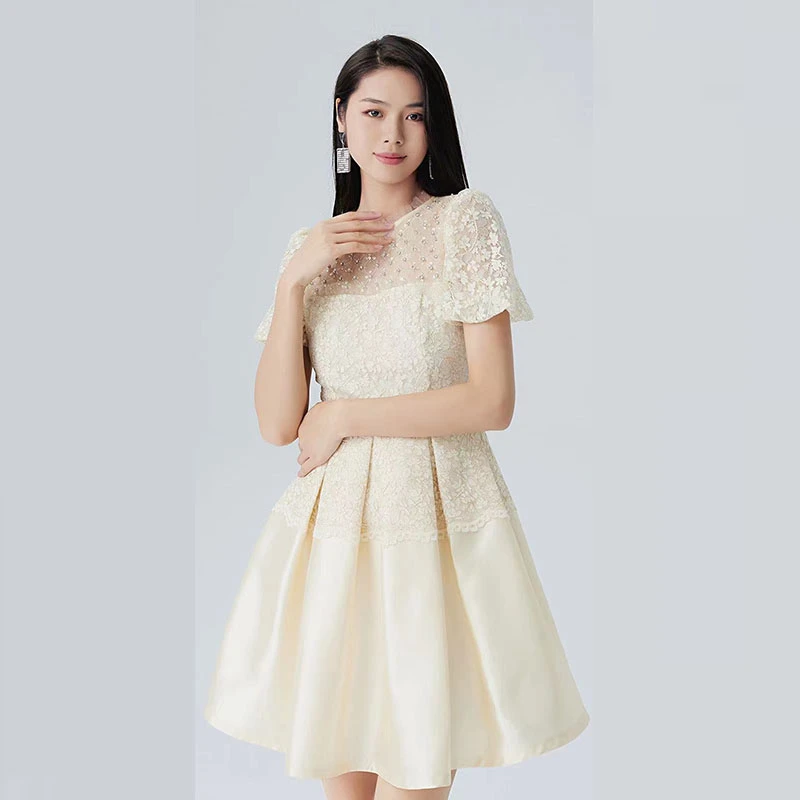 【老板娘夏天】EVA OUXIU/伊华欧秀杏色连衣裙32WAQ3100