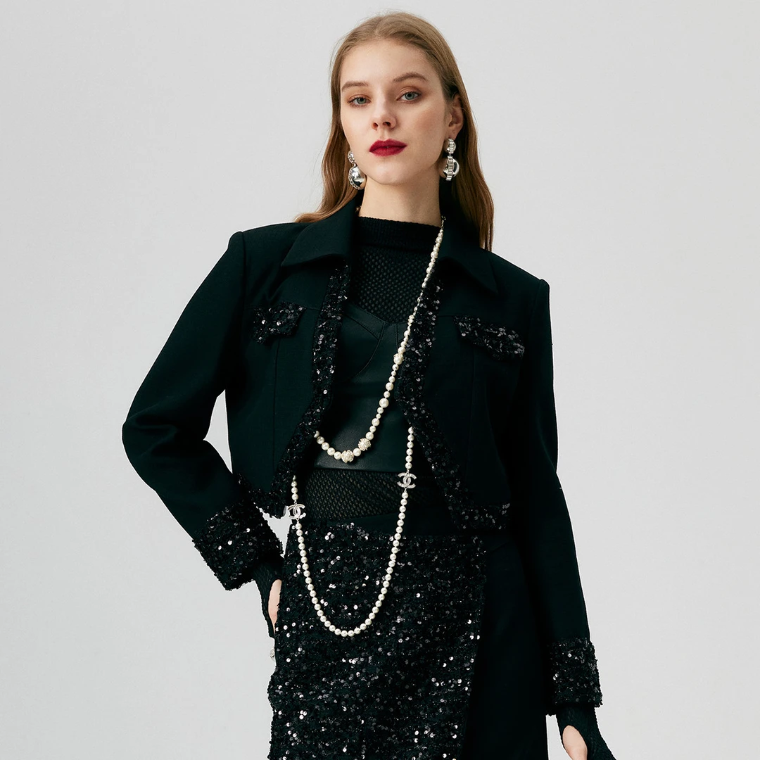 【高高甄选】EVA OUXIU/伊华欧秀亮片小香风外套41KAS4350