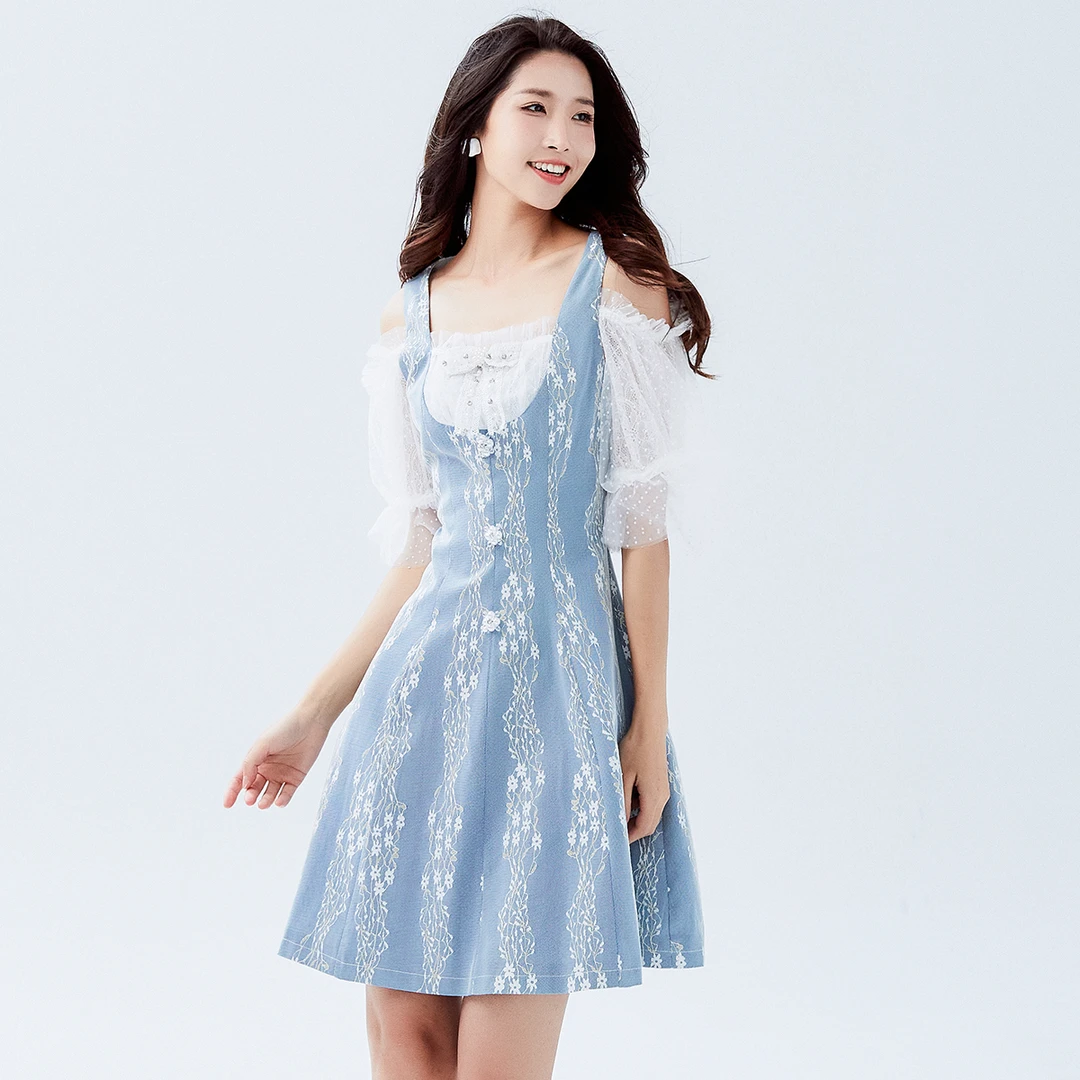 【高高甄选】EVA OUXIU/伊华欧秀蝴蝶结连衣裙32WAQ3108