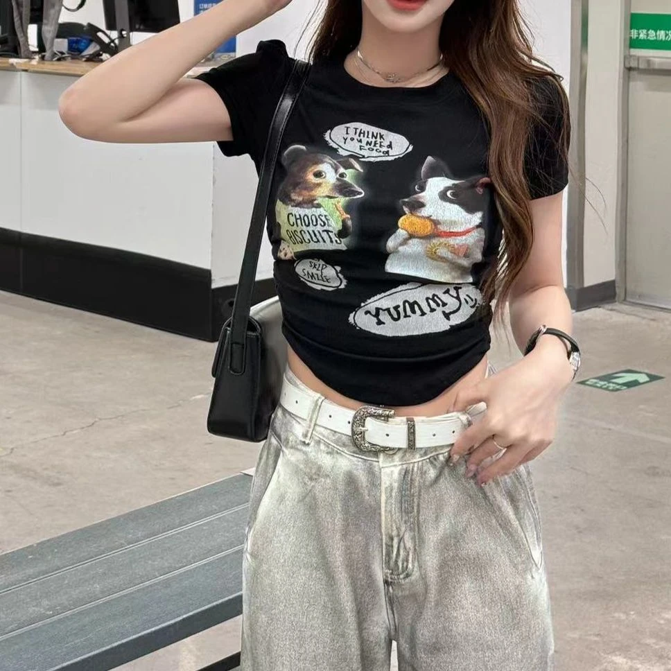 婉君【汪汪队】夏季新款可爱小狗印花T恤百搭显瘦上衣LWJ24A1T757