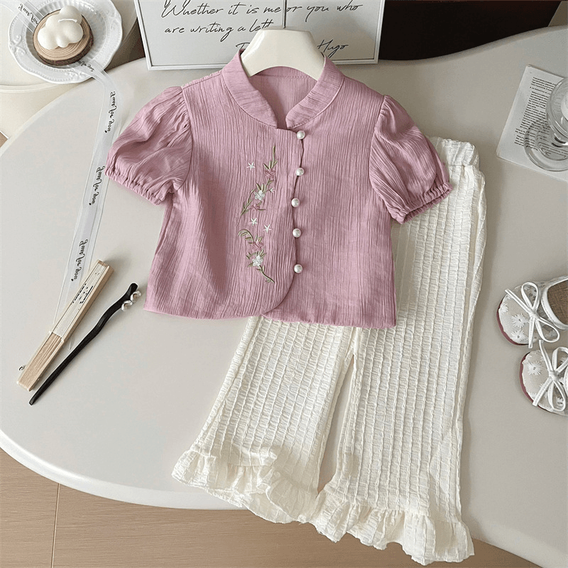 【2件套】女童中国风短袖套装2024夏新款儿童百搭夏装新中式气质潮