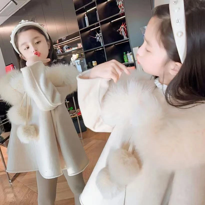 儿童网红毛呢外套加绒2023秋洋气加厚新款高档儿毛小香风韩版大衣