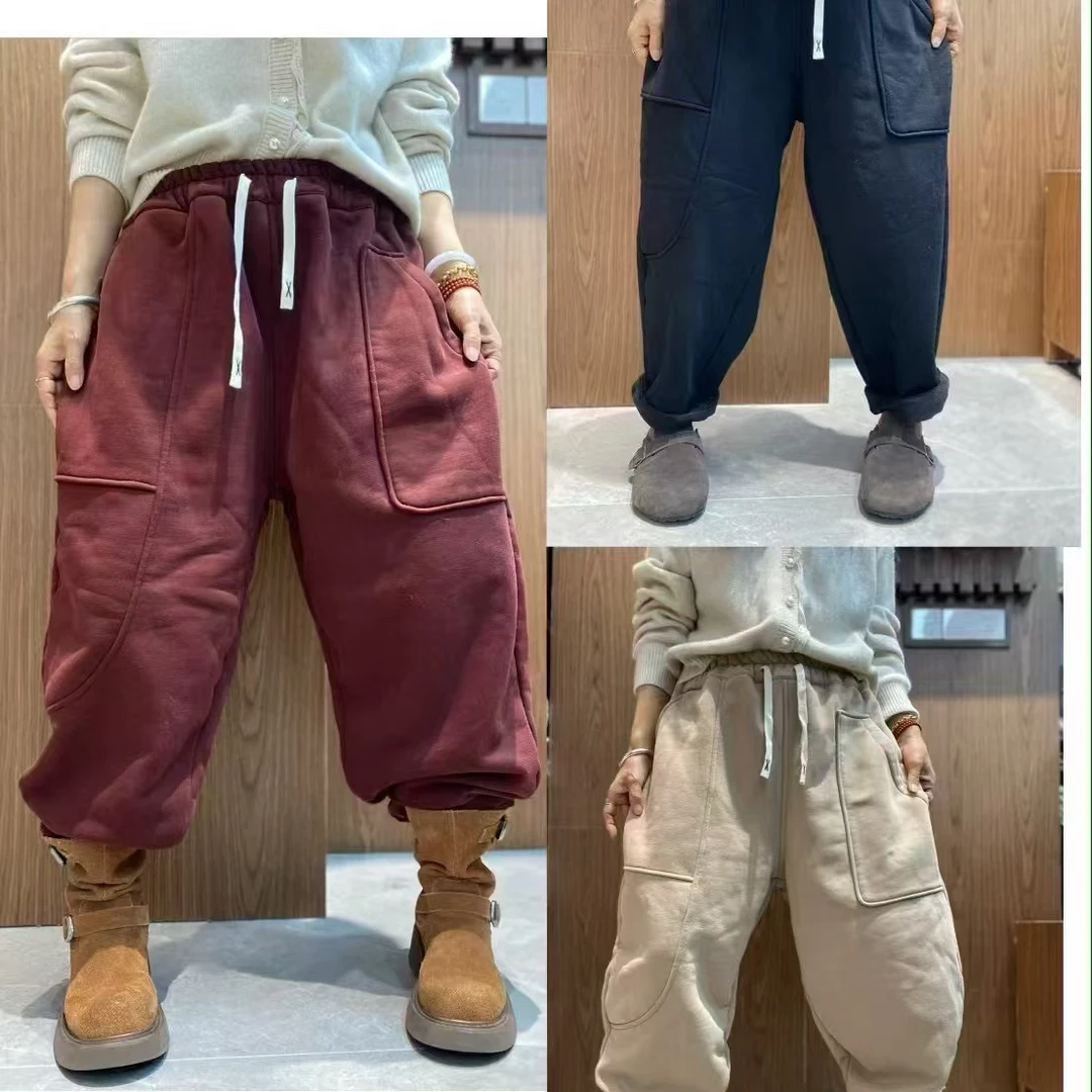 HY     大口袋分割线加绒卫裤