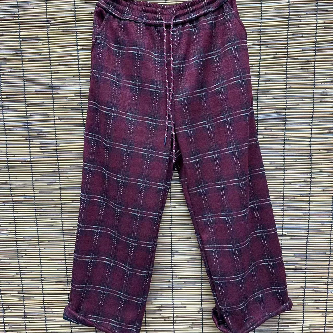 HY     格子加绒直筒拖地裤