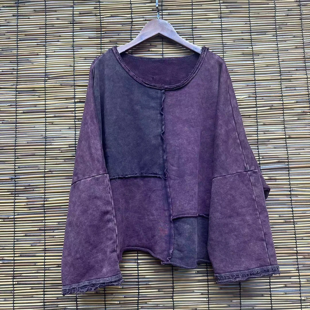 HY     拼块做旧毛边炒色卫衣