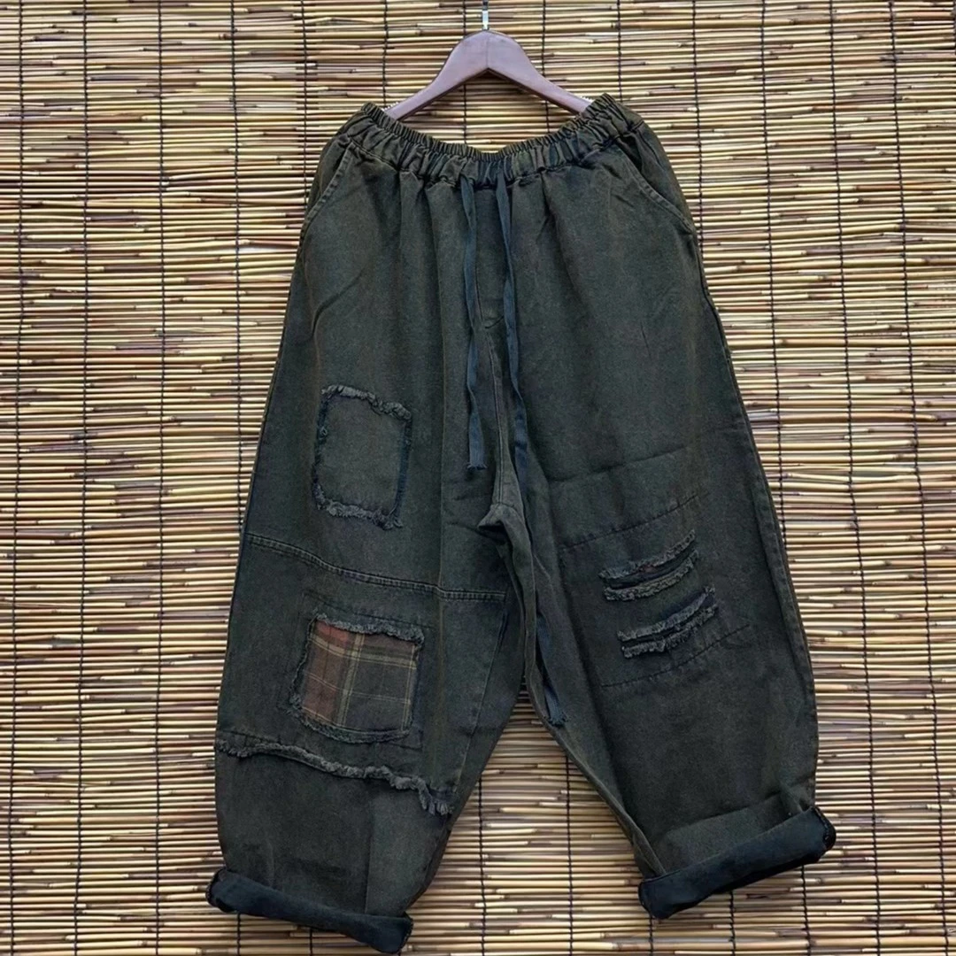HY    2836炒色做破拼布牛仔裤