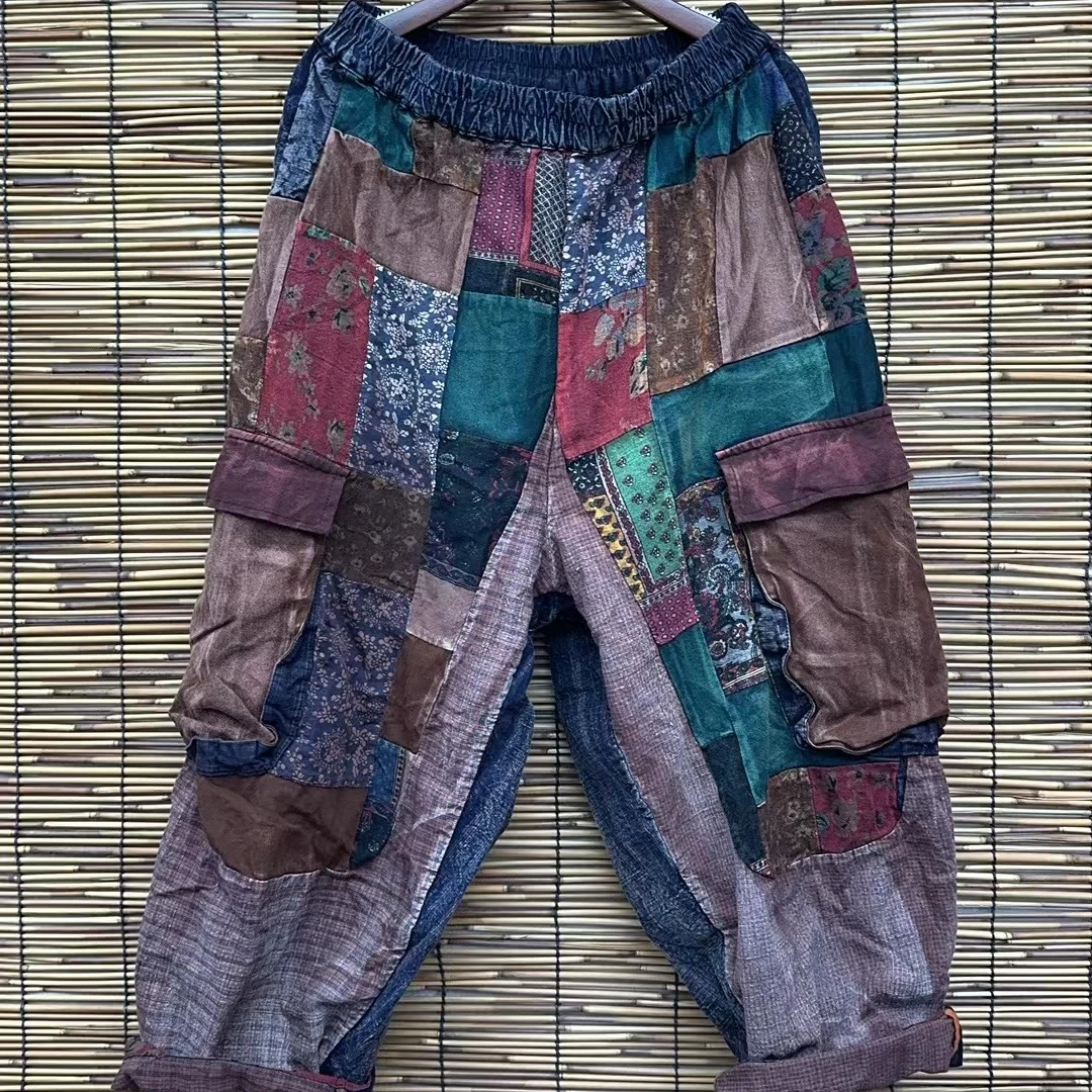 HY    1383百家布两个翻边口袋老布裤