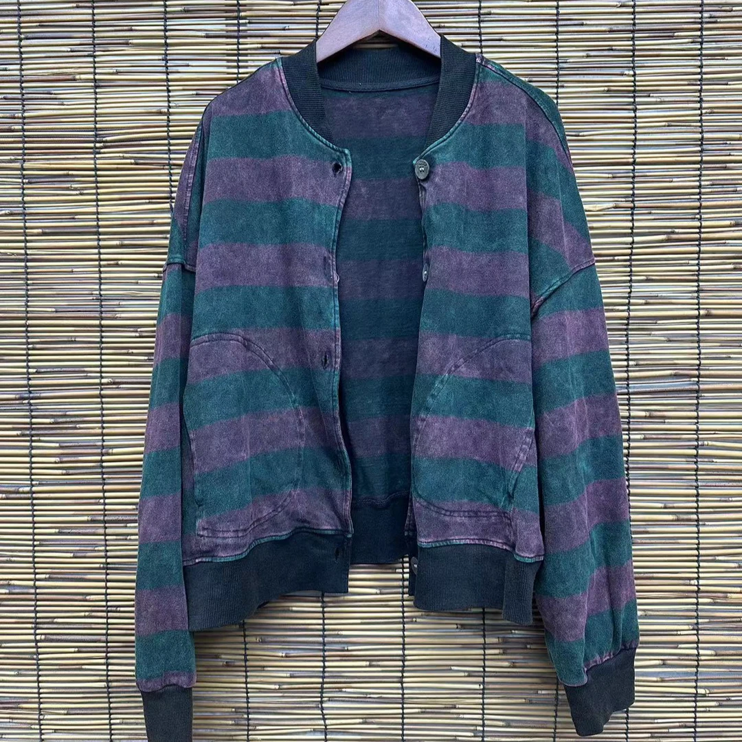 HY    炒色条纹棒球领外套