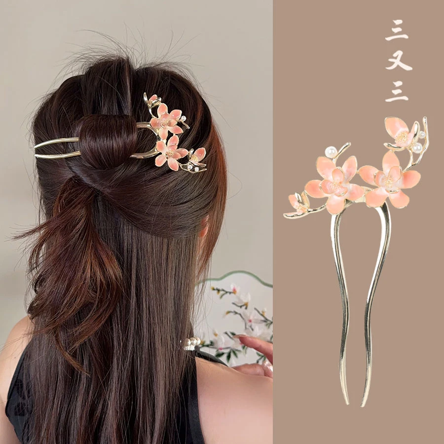 【工厂店】古风发簪超仙气质百搭花朵U型发簪日常简约新款盘发簪子