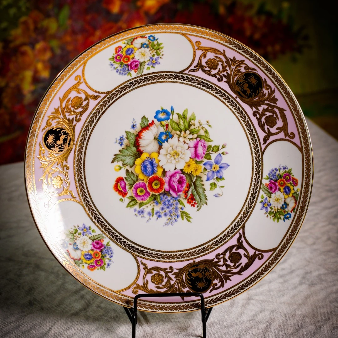 PIAMONTE意大利花卉赏盘餐盘精致欧式轻奢家用描金真金
