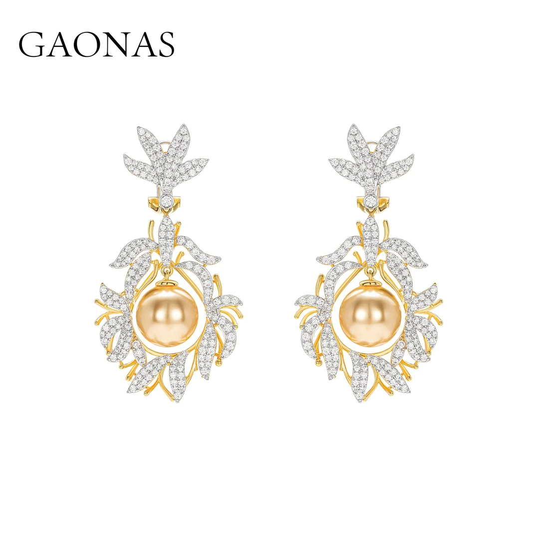 GAONAS 925银仿珍珠耳饰 涅槃女王造型金色珠耳钉 ZYE53266