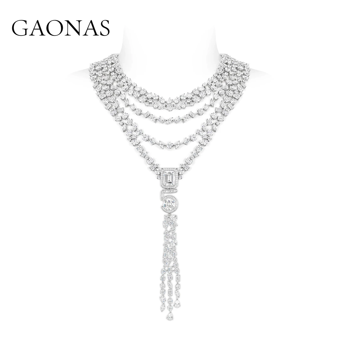 GAONAS 坠链均925银合成锆石 白色浪漫豪镶项链10239XW