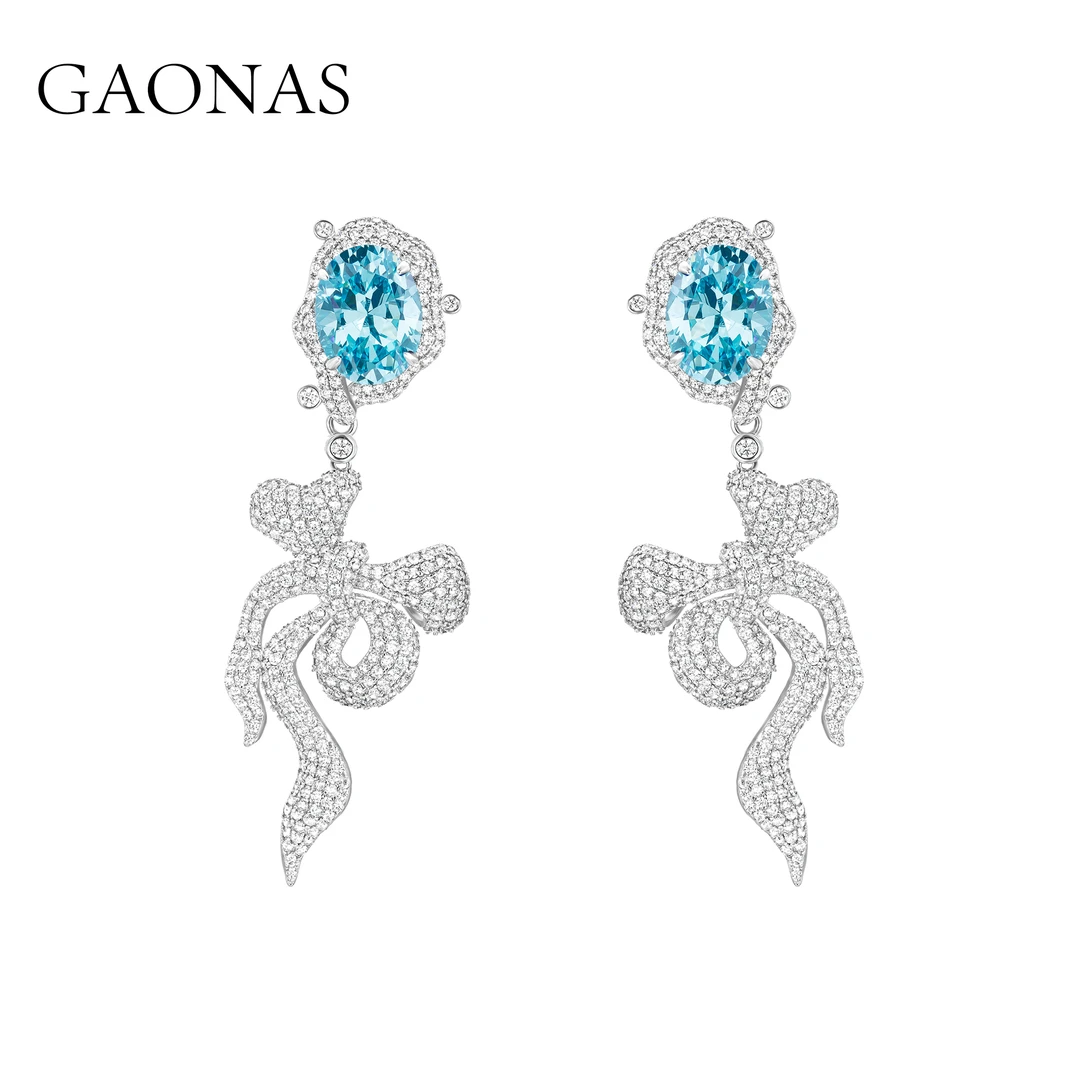GAONAS 925银合成锆石耳饰 高纳仕 时尚蝴蝶结帕拉耳环10075EPL