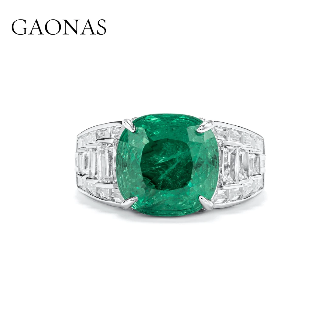 GAONAS 925银合成锆石戒指 时尚简约大气绿色戒指 GJ12633