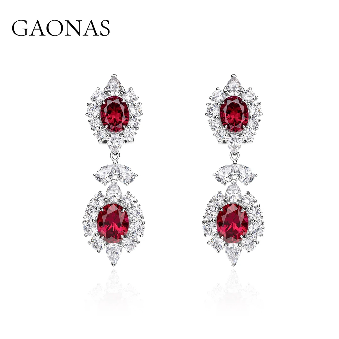 GAONAS 合成锆石耳饰 长奢华优雅红色耳钉11781ER
