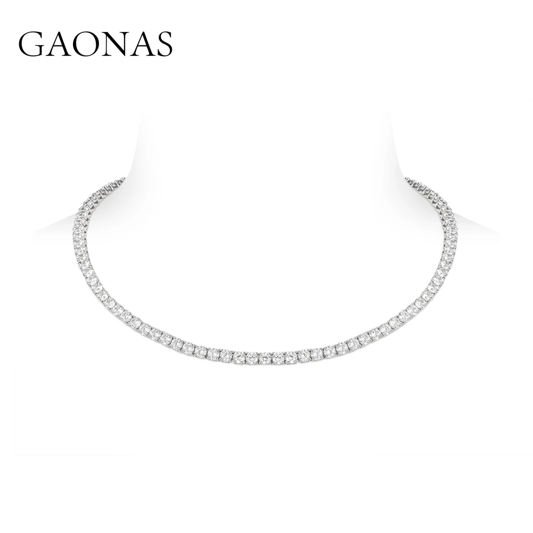 GAONAS 吊坠925银合成锆石 时尚百搭满钻白色项链WX033266