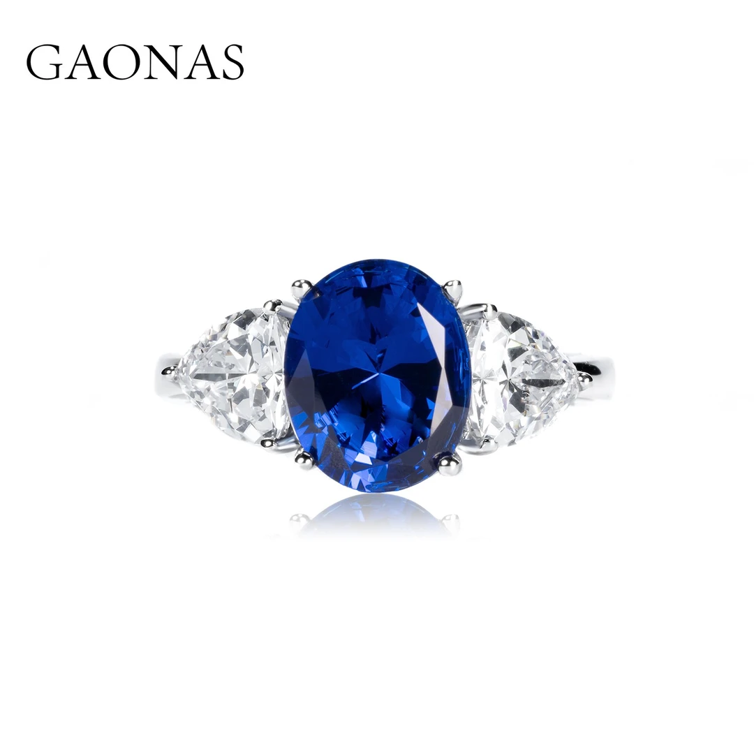 GAONAS 925银合成锆石戒指 海洋 日常蓝色小戒指 BJ101000