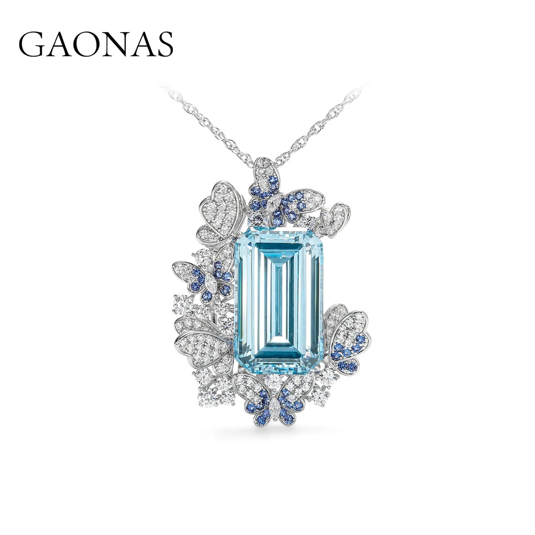 GAONAS 坠链均925银合成锆石 帕拉蝶舞项链胸针两用PL34266