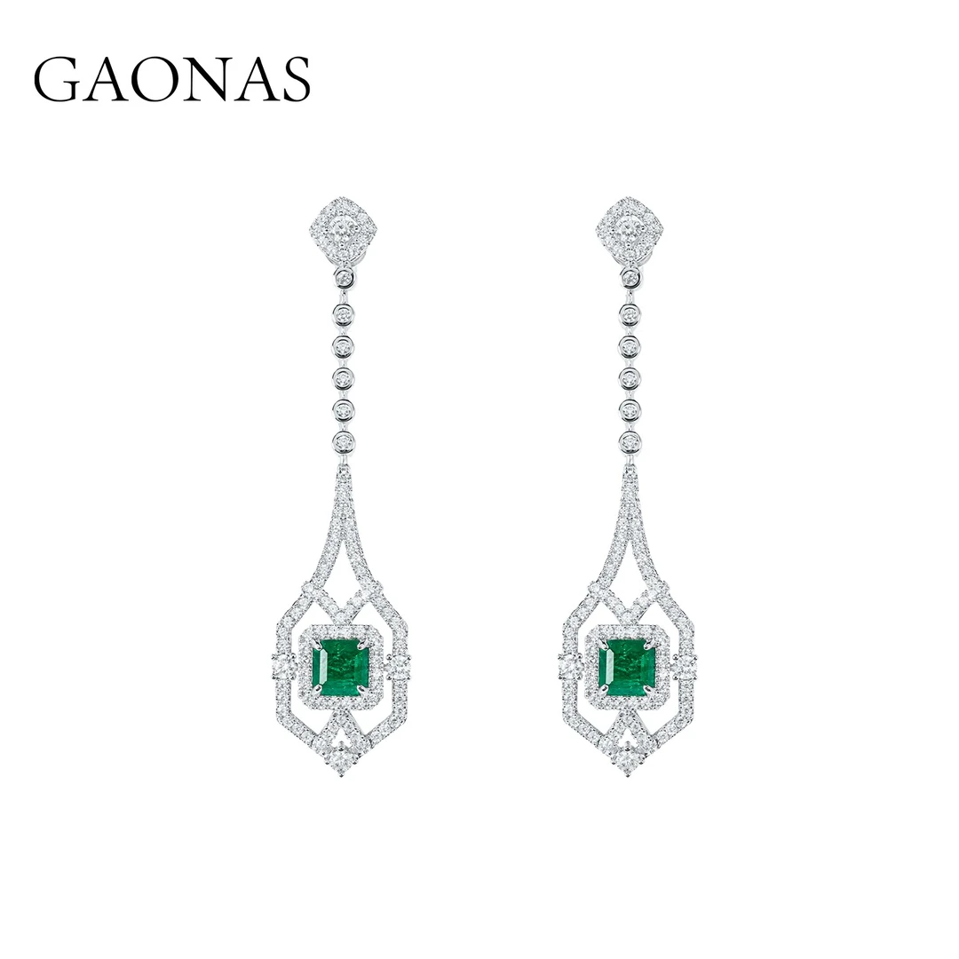 GAONAS 925银合成锆石耳饰 高纳仕 芳华 绿色镂空盾耳环 GE111816