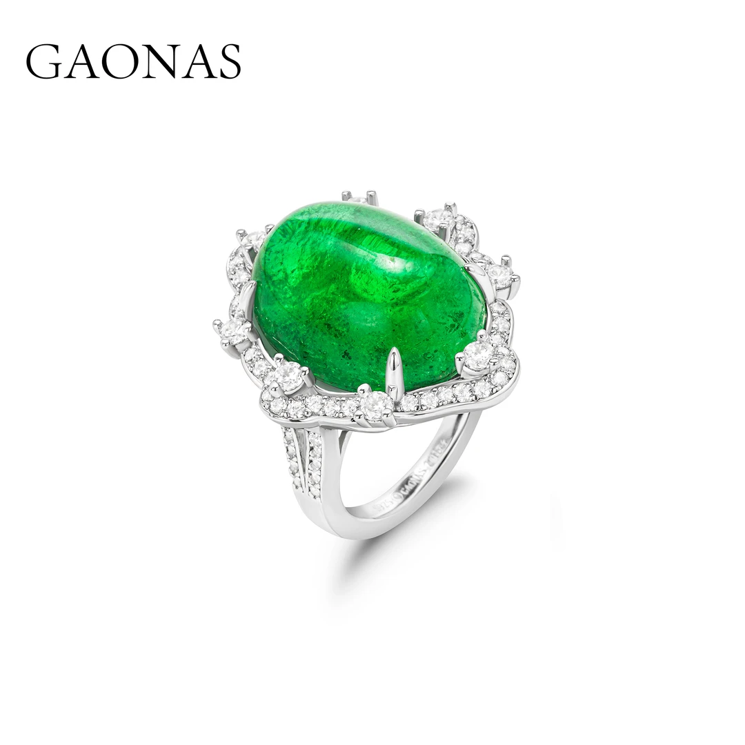 GAONAS 925银合成锆石戒指  时尚绿蛋形豪镶戒指 GJ072500