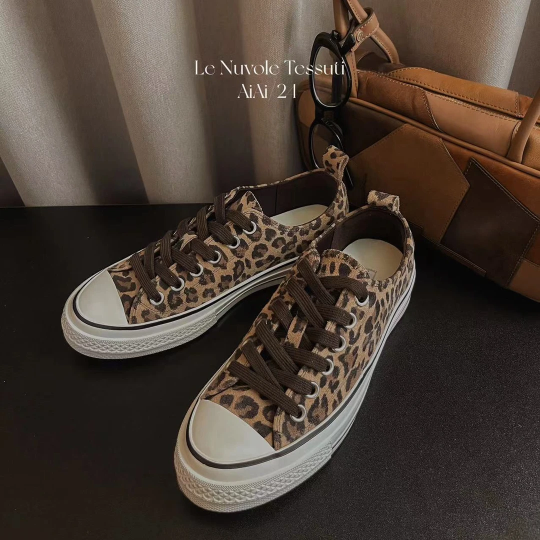 【AiAi】小牛皮豹纹 擦色做旧美拉德纸片人系带休闲鞋（H012-9）