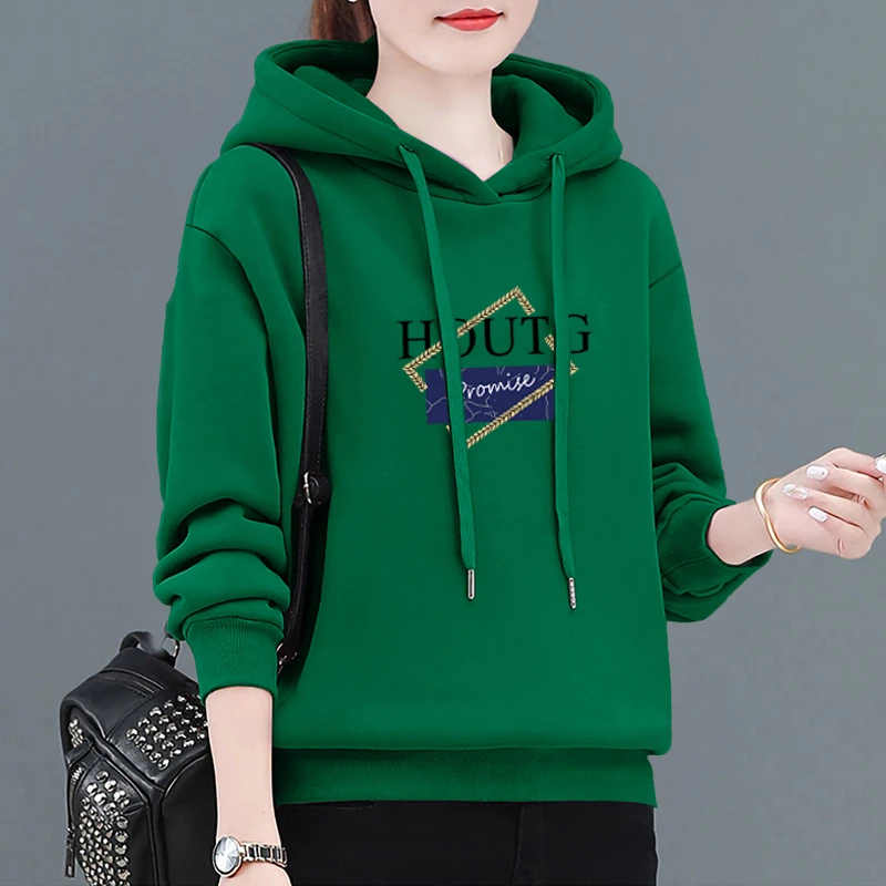 春秋长袖韩版新款大码减龄连帽卫衣女时尚气质百搭宽松显瘦上衣女