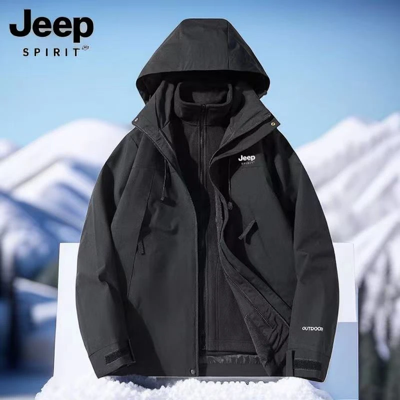 JEEPSPIRIT吉普冲锋衣三合一男女保暖外套户外运动防风防水登山服