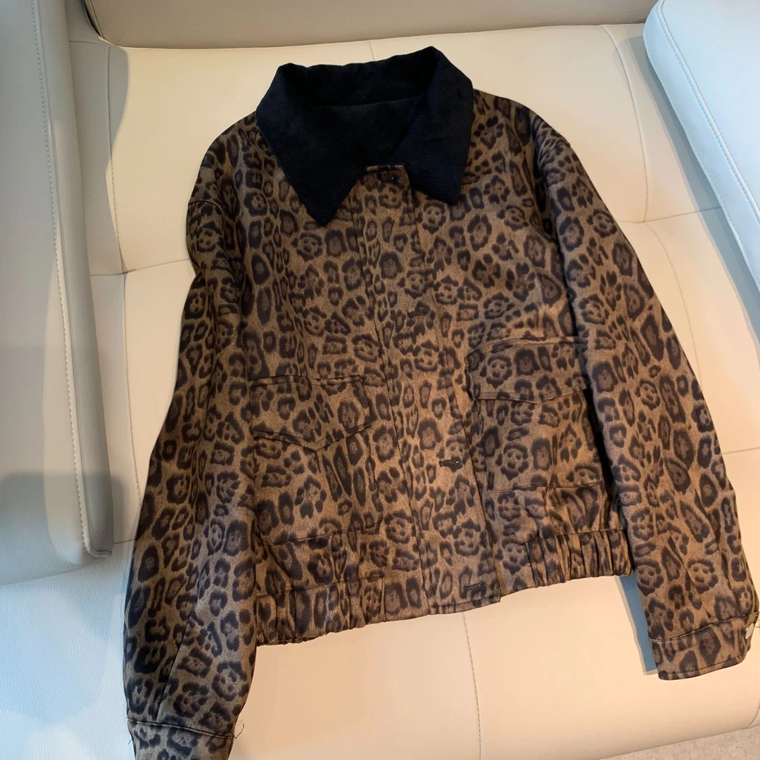 【CB-J档口】X秋季新款单排扣高级洋气豹纹外套8179