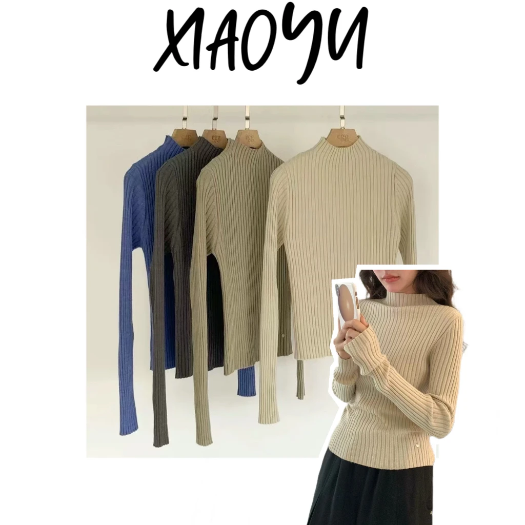 【蛋毛衣打底衫】S韩eg半高领竖坑条长袖针织毛衣衫百搭洋气外穿
