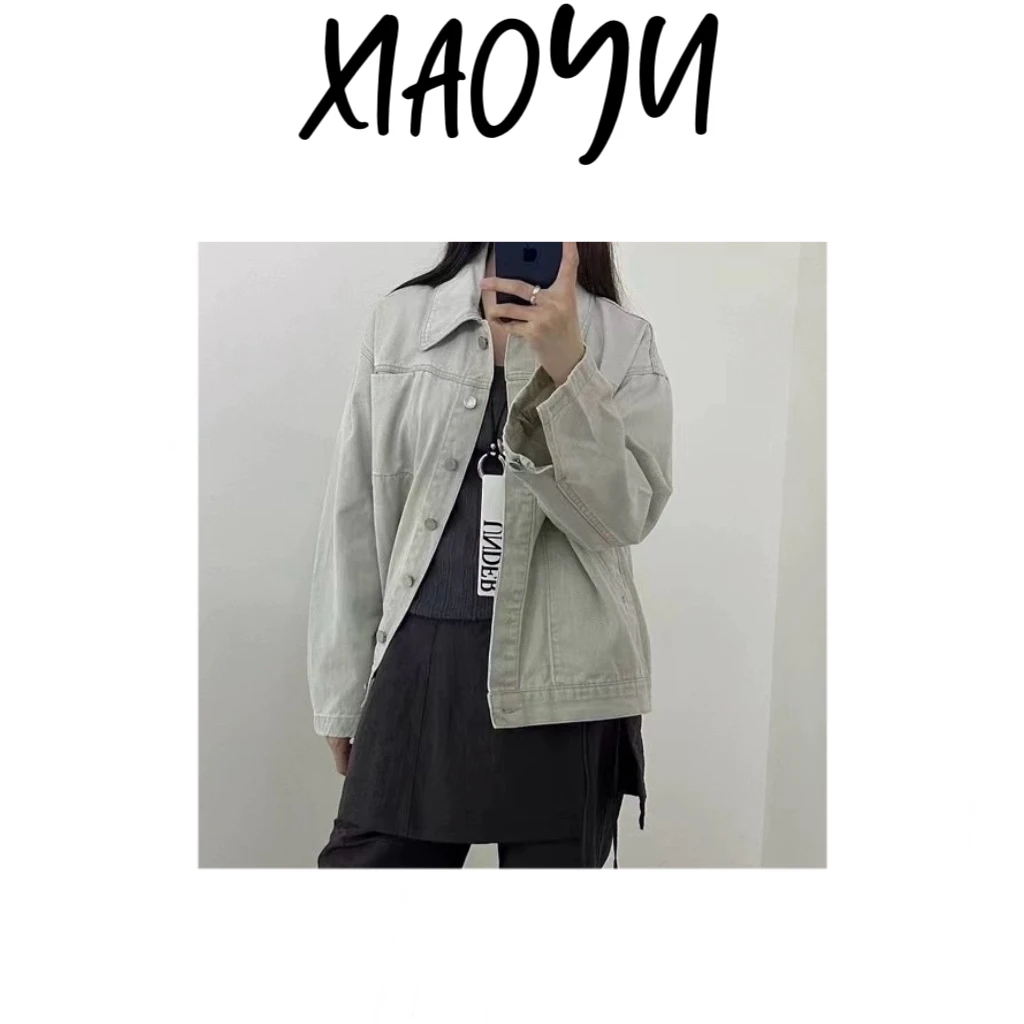 【Un牛仔外套】S韩系UNDER*ON做旧翻领牛仔休闲外套宽松百搭洋气女