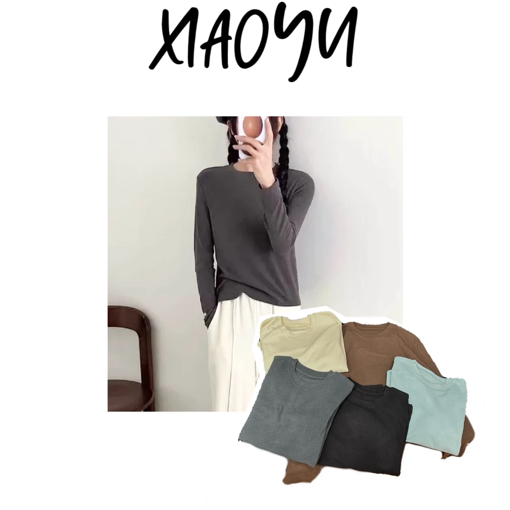 5058【蛋贝壳纯色打底衫】S韩单双面德绒基础款百搭打底衫保暖圆领