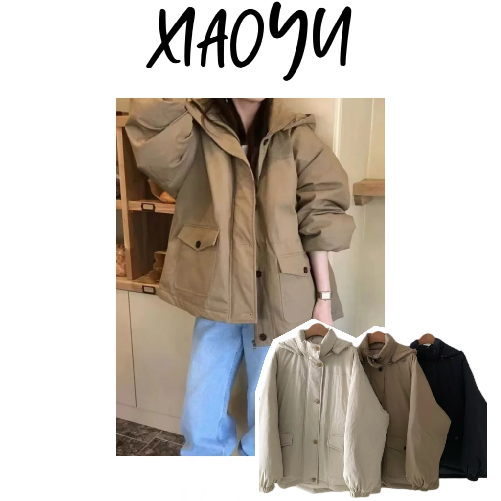 【工装风羽绒服】S韩单OB*ET棉质连帽羽绒服保暖显瘦工装羽绒洋气