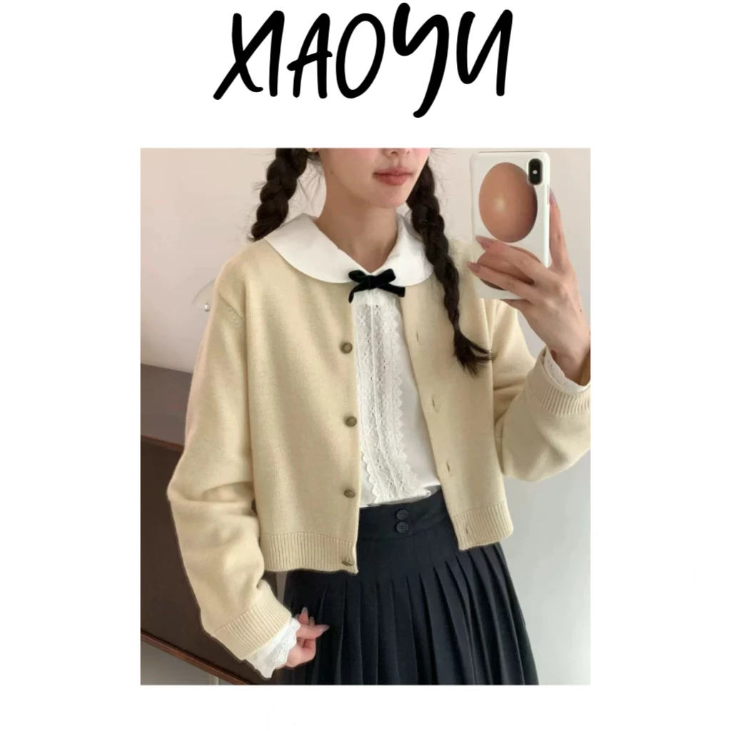 【蛋马卡龙毛衣开衫】S韩系复古气质显瘦圆领排扣针织开衫百搭2036