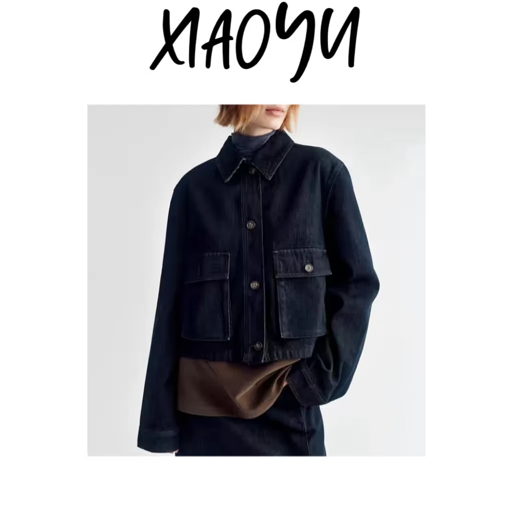 【立体口袋】S 小众设计师款大口袋翻领牛仔外套宽松短款夹克5001