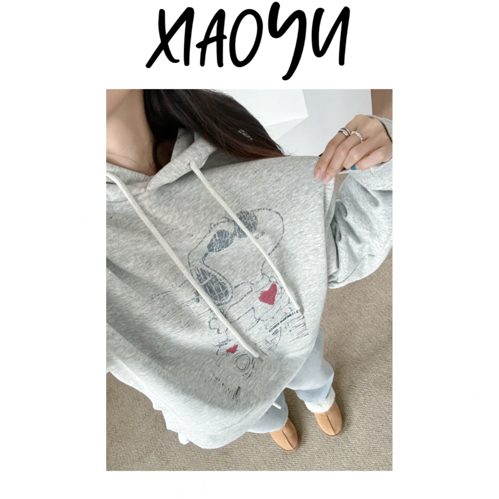 【加绒红心狗卫衣】S小众设计款连帽一体绒爱心狗长袖卫衣宽松