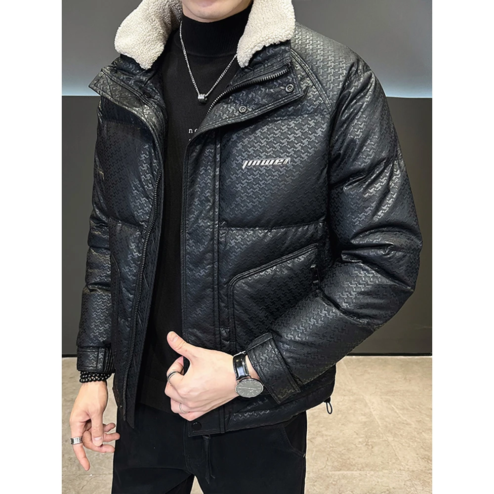 潮牌男装男士外套男秋冬款时尚休闲加厚毛领保暖帅气男款羽绒服男