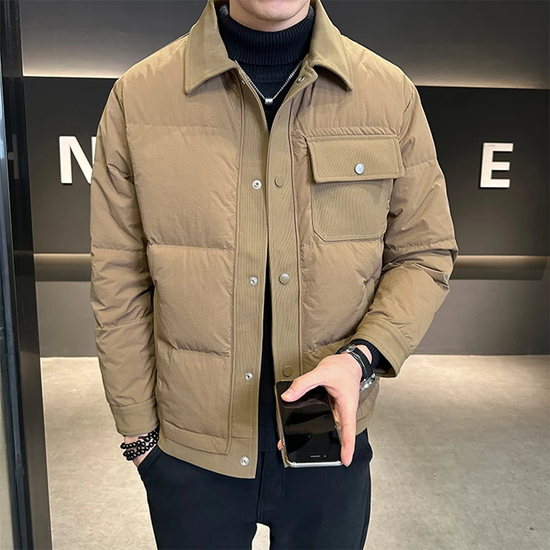 潮流男士外套男秋冬款轻薄保暖羽绒衣百搭翻领夹克男款羽绒服男