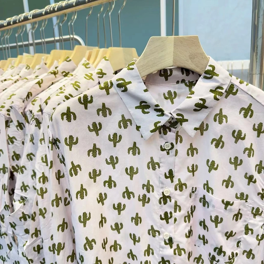 【618活动】夏季新品甜美时尚仙人掌印花衬衫 A595