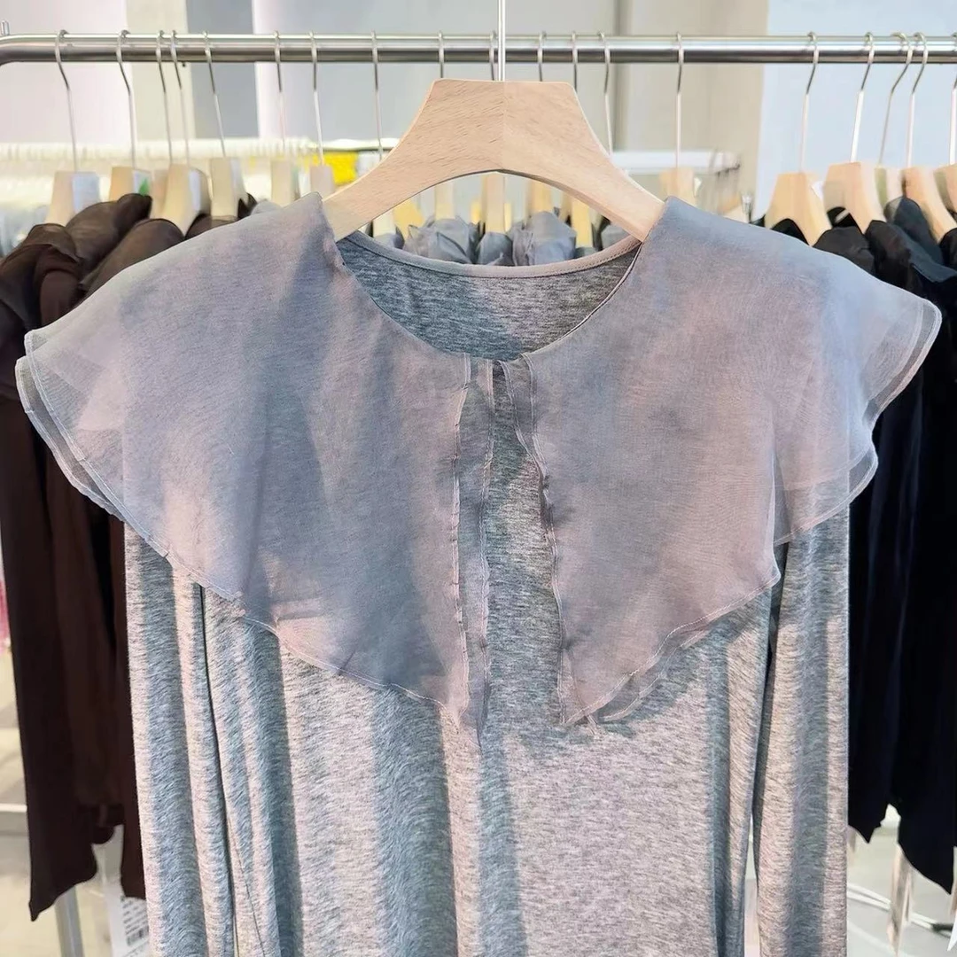 【618活动】欧式新款网纱荷叶边上衣衬衫 A592