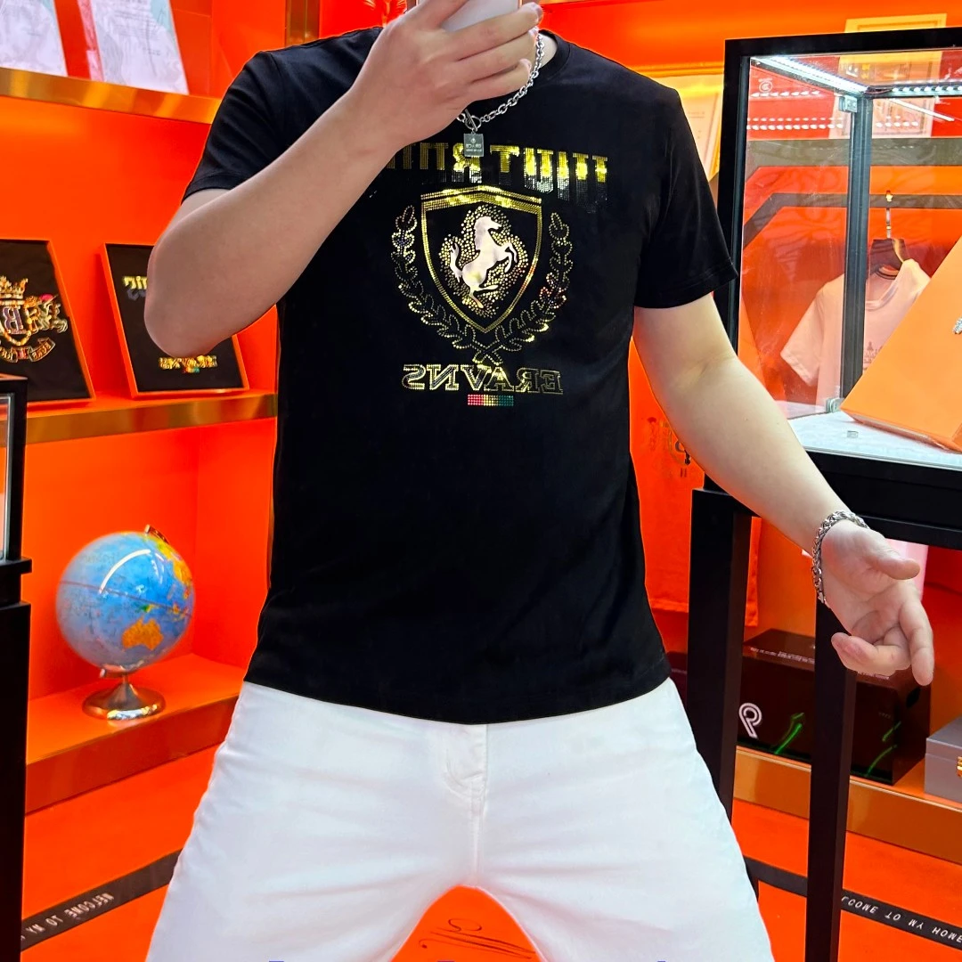 夏季丝光棉短袖男士T恤时尚网红百搭高端潮牌修身高品质男装上衣